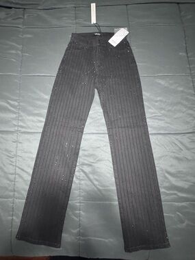 AKIRA Black Pinstripe Jeans with Subtle Sparkle